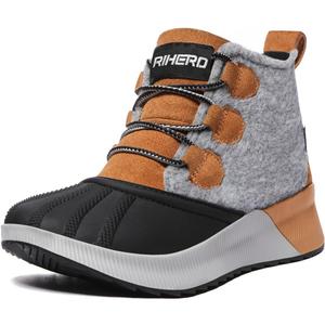 Rihero Women's Classic Waterproof Ankle Boots Fashion Lightweight Leather Suede Hiking Ankle Booties (7.5, Grey Brown)