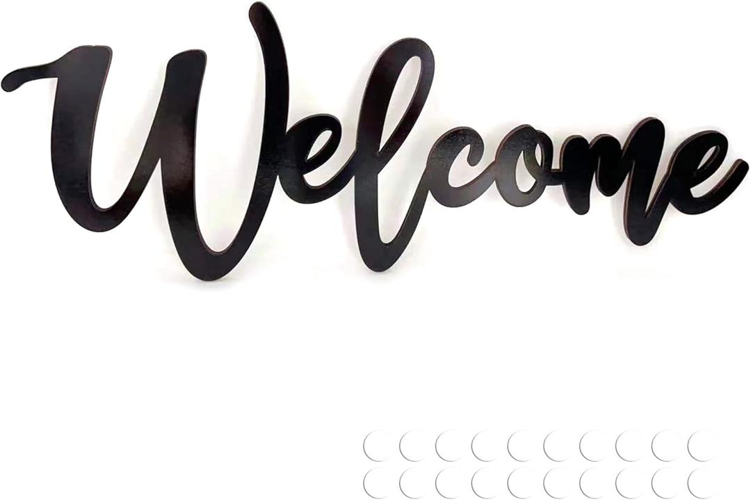 Welcome Sign for Front Door, Black Wooden Signs Welcome Wall Decor, Rustic Home Gallery Wall Decorations