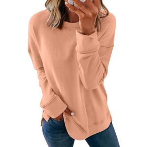 Dokotoo Women's Casual Crew Neck Sweatshirt Loose Soft Long Sleeve Pullover Tops (A Apricot Powder,Small)