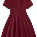 Hilinker Toddler Girls Ruffle Short Sleeve Polo Dress Cute Heart Print Uniform Dresses Burgundy 9-10Y