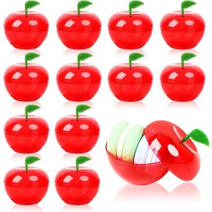 Jansun 12 Pcs Plastic Apples Containers Teacher Gifts Bulk Red Clear Apples Container Apples Decorations for Back To School Candy Holder Rosh Hashanah Christmas Party Favor (2.4 x 2.4 Inch) with Toys and Crayons