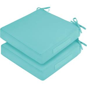 Waterproof Outdoor Chair Cushions Set of 2, Square Outdoor Seat Cushions with Ties and Removable Covers, 19 x 19 Outdoor Cushions for Patio Furniture with Portable Handle(Teal)