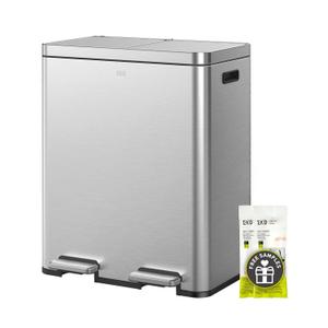 EKO Edison Dual Trash Can for Recycling and Trash, 8+8 Gallons Kitchen Garbage Can with Dual Removable Inner Liners, Independent Lids and Pedals, Matte Stainless Steel (30L+30L)