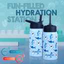 14 OZ Kids Water Bottle with Straw & 2 Lids (Flip & Spout) Leak Proof Metal Insulated Stainless Steel Reusable Tumbler for School & Sports Water Bottle - Blue (Shark)