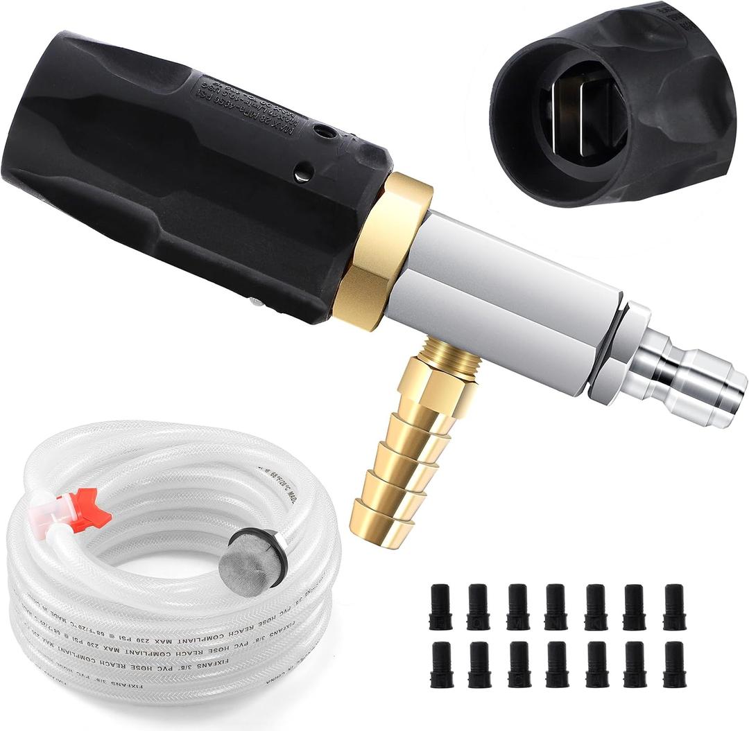 FIXFANS Adjustable Pressure Washer Long Range Nozzle 2-2.5 GPM with 45 FT Braid Hose, Downstream Injector Power Washer Spray Nozzle Kit, External Chemical Injection, 1/4'' Quick Connect, 2000-3000PSI