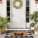 Welcome Door Mat Combo Set, 28" x 43" Black and White Plaid Mat +17" x 30" Cat Welcome Mat, 2 PCS Doormat Set for Front Door, Entrance, Porch Decor, Non-Slip