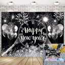 Black Silver Happy New Year Backdrop 2026 New Years Party Backdrop New Years Eve Annual Countdown Party Supplies Fireworks Glitter Dots Cheers to Family Party Decor Banner (70x40 inch (6x4FT))