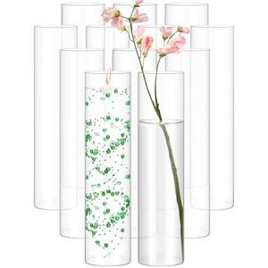 12 Pack Glass Cylinder Vases 16 Inch Tall Clear Flower Vase for Centerpieces, Hurricane Floating Candle Holder Wedding Decorations, Floral Vase Bulk for Table Shelf Party Home Deco (16 x 3.35 Inch)