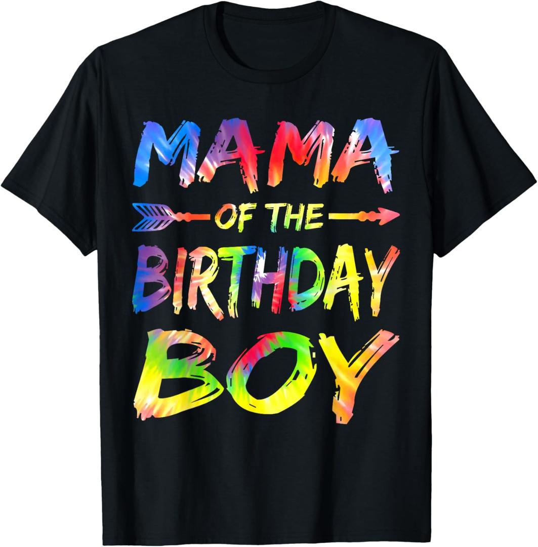 Mama of the Birthday Boy Tie Dye Colorful Bday Party T-Shirt, S 