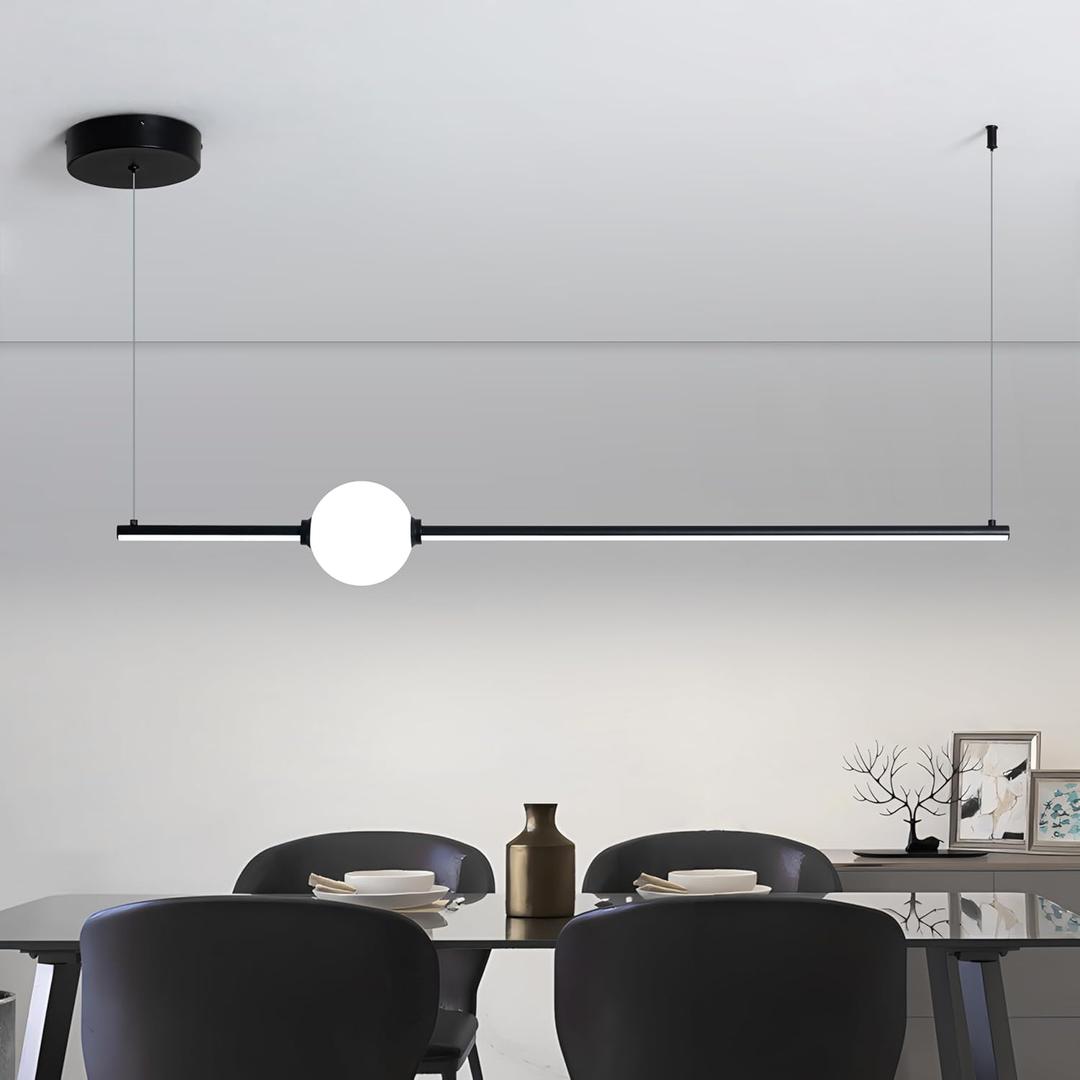 40" LED Linear Pendant Light, Dimmable Led Light Fixture,5w Linear Dinning Room Light, Kitchen Island Lights for Kitchen Island Dining Room Pool Table and Office Black 6000K