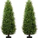 4ft Artificial Cedar Trees Artificial Topiary Trees Set of 2 Faux Cypress Plants UV Resistant Potted Bushes Faux Shrubs for Outdoor Indoor Front Porch Garden