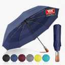 Umbrellas for Rain, Heavy-Duty Windproof 47" Travel Umbrella, 3-Layer Vented Canopy, 10 Fiberglass Ribs, Auto Open/Close, Large Coverage for 1–2 People, Wooden Handle, Recycled Fabric, Gift for Men & Women, Lifetime Replacement