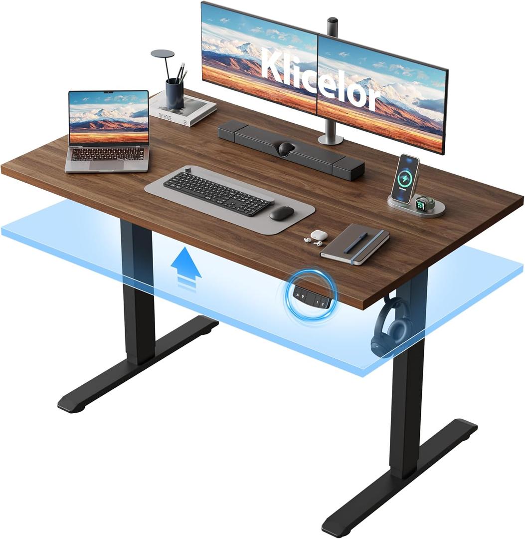 Klicelor 48 Inch Electric Standing Desk, Height Adjustable Office Desk, Sit Stand Up Computer Desk with Memory Preset, Two-Piece Desktop, Dark Walnut, 48 x 24 Inch