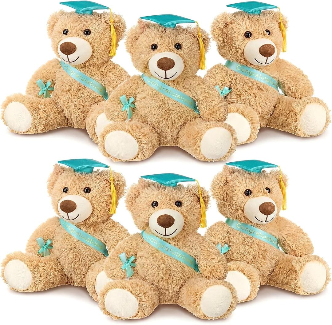 Aoriher 6 Pcs Class of 2026 Gifts Graduation Teddy Bears, 14 Inch Khaki Cute Soft Plush Stuffed Bears Animals with Cap, Diploma, Congratulations Sash, End of Year Gift for Kids Girl Boy Adult(Green)