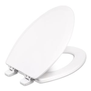 Centoco Elongated Toilet Seat, Heavy-Duty Wood Core with Plastic Scratch-Resistant Finish, Soft Close, Made in the USA, 900SC-301, Crane White (Cotton/Bright)