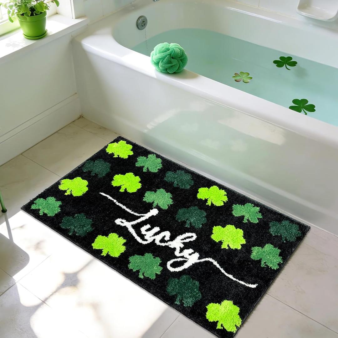 APROPHIC St. Patricks Bathroom Rugs, Green Clover Home Decor,Super Absorbent Bathroom Decor,Irish St Patrick's Day Shamrocks Spring Holiday Bath Mats Bath Rugs,16" x 24 "
