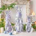 Threehoney 3 Pcs Easter Bunny Decorations Chinoiserie Blue and White Floral Rabbit Figurines 15.5/13/10 Inch Easter Bunny Centerpieces for Table Mantel Decor Spring Farmhouse Home Office Holiday Party