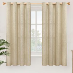 YoungsTex Burlap Linen Semi Sheer Curtains 63 Inch Length 2 Panels, Light Filtering Drapes with Grommet No See Through for Living Room Bedroom Farmhouse, 52 X 63 Inch