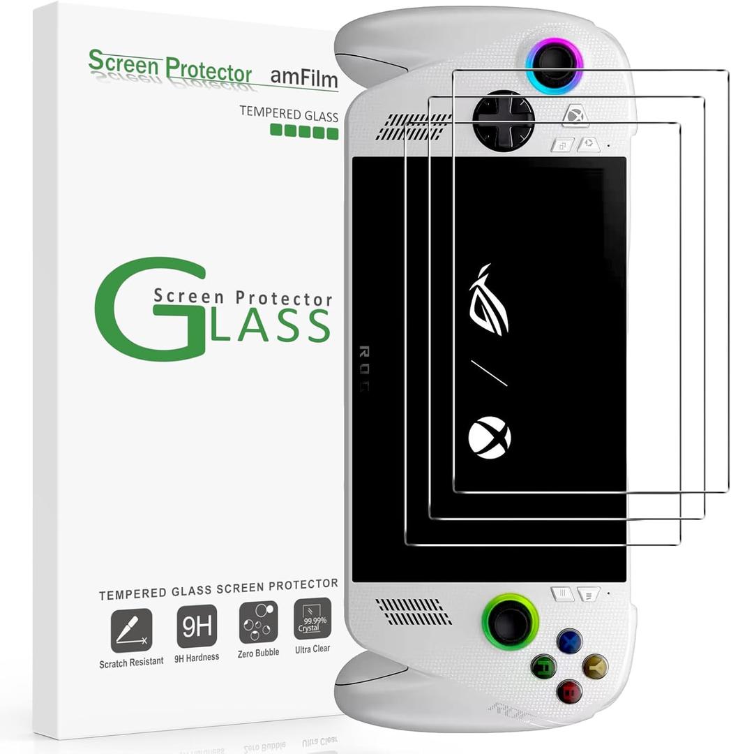 amFilm 3 Pack Screen Protector for ASUS ROG Xbox Ally X & Xbox Ally 2025 7 inch Accessories | 9H+ Tempered Glass | Military-Grade Drop Protection | HD Clear | Anti-Scratch | Easy Installation | Full Coverage