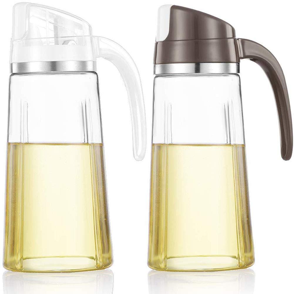 Marbrasse Oil Dispenser for Kitchen,20 OZ /600ml Leakproof Glass Oil Bottle with Auto Flip Cap,Olive Oil Dispenser for Kitchen Cooking（Beige）