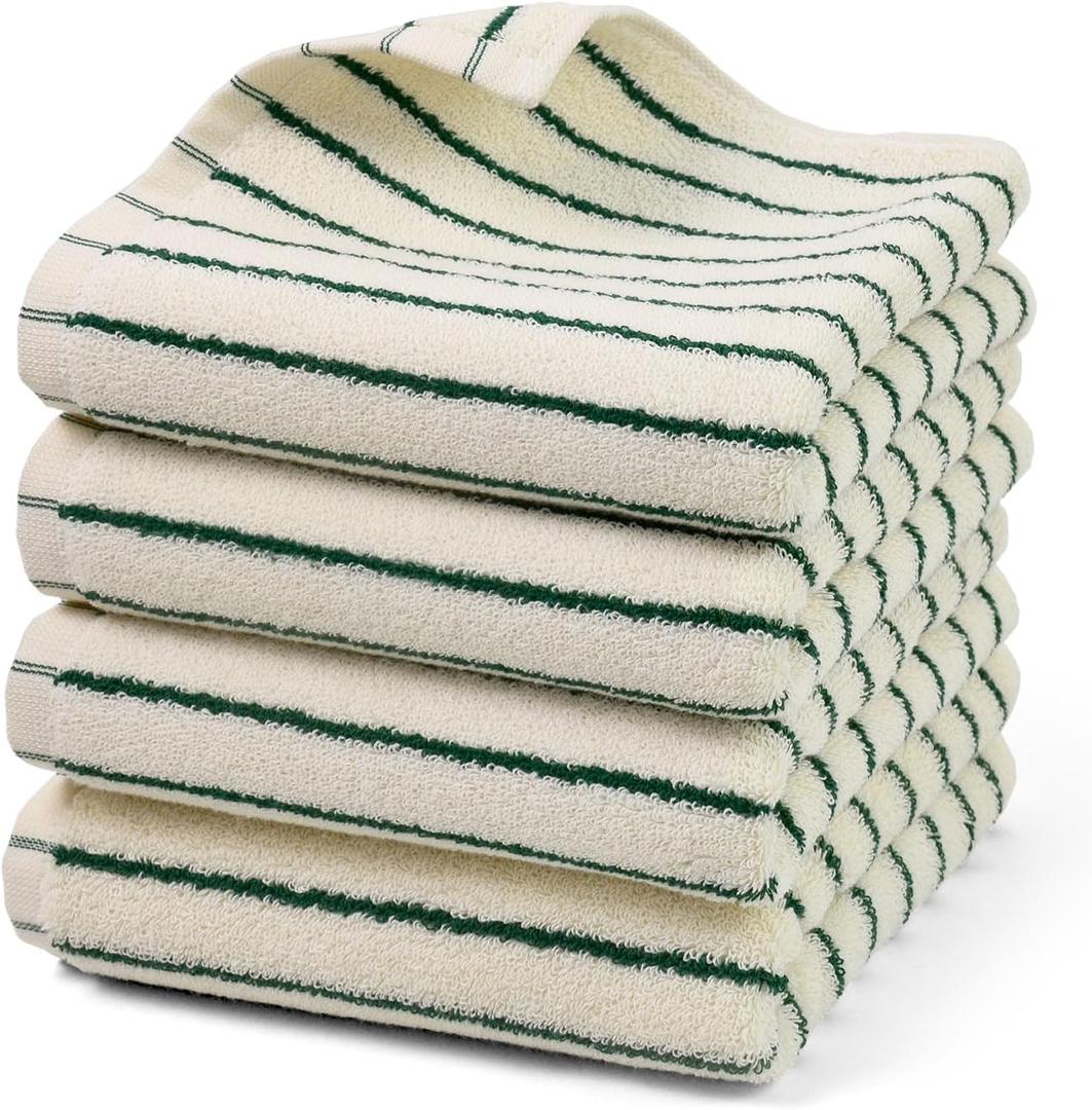 Jacquotha Striped Hand Towel Set of 4, Green Kitchen Towels for Guest & Family & Bathroom Decor, Super Absorbent and Lightweight, 14 x 29