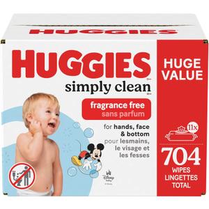 Huggies Simply Clean Unscented Baby Diaper Wipes, 11 Flip-Top Packs (704 Wipes Total) Huggies Simply Clean Unscented Baby Diaper Wipes, 11 Flip-Top Packs (704 Wipes Total)