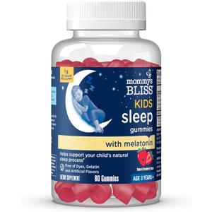 2 x Mommy's Bliss Kids Sleep Melatonin Gummies, No Artificial Colors, Flavors or Gelatin, Strawberry Flavor Children's Melatonin Gummies, Age 3+, 60 Count