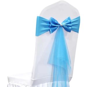 Polyester Stretch Chair Sashes Bands Organza Chair Sash Bows Spandex Bows for Party Birthday Hotel Romantic Wedding Banquets Decoration (Blue 6 PCS)