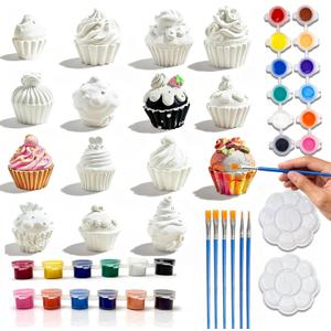 15 Pcs Plaster Painting Kit for Adults & Teens - DIY Miniature Cake & Dessert Figurines - Ceramic-Like Fake Food Props for Home Aesthetic Decor, Crafting & Bakery Display