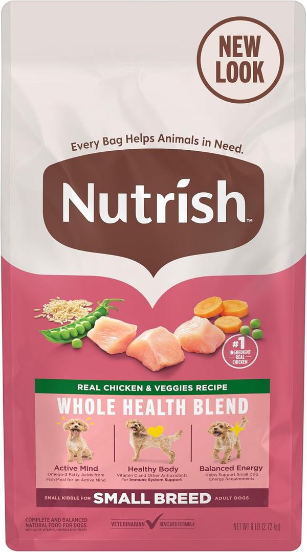 Nutrish Small Breed Real Chicken & Veggies Recipe Whole Health Blend Dry Dog Food, 6 lb. Bag, Packaging May Vary (Rachael Ray) (EXP 01/06/27)