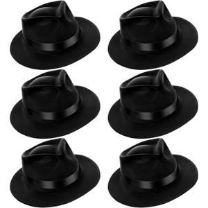Jiuguva 6 Pcs Gangster Hat Plastic Gentlemen Hats Gangster Costume for Adult 1920s Accessories Party Decorations Men Women (Black)