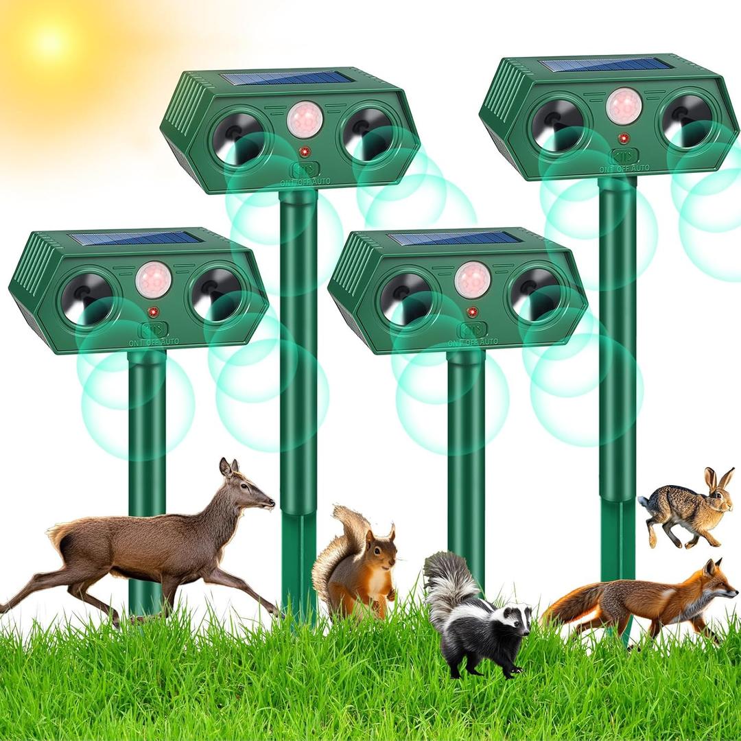 2025 Solar Animal Repeller Ultrasonic Deer Repellent Devices Waterproof Cat Repellent Outdoor with Motion Sensor Animal Deterrent to Scare Squirrel Rabbit Dog Raccoon Skunk Coyote Out of Yard(4Pack)