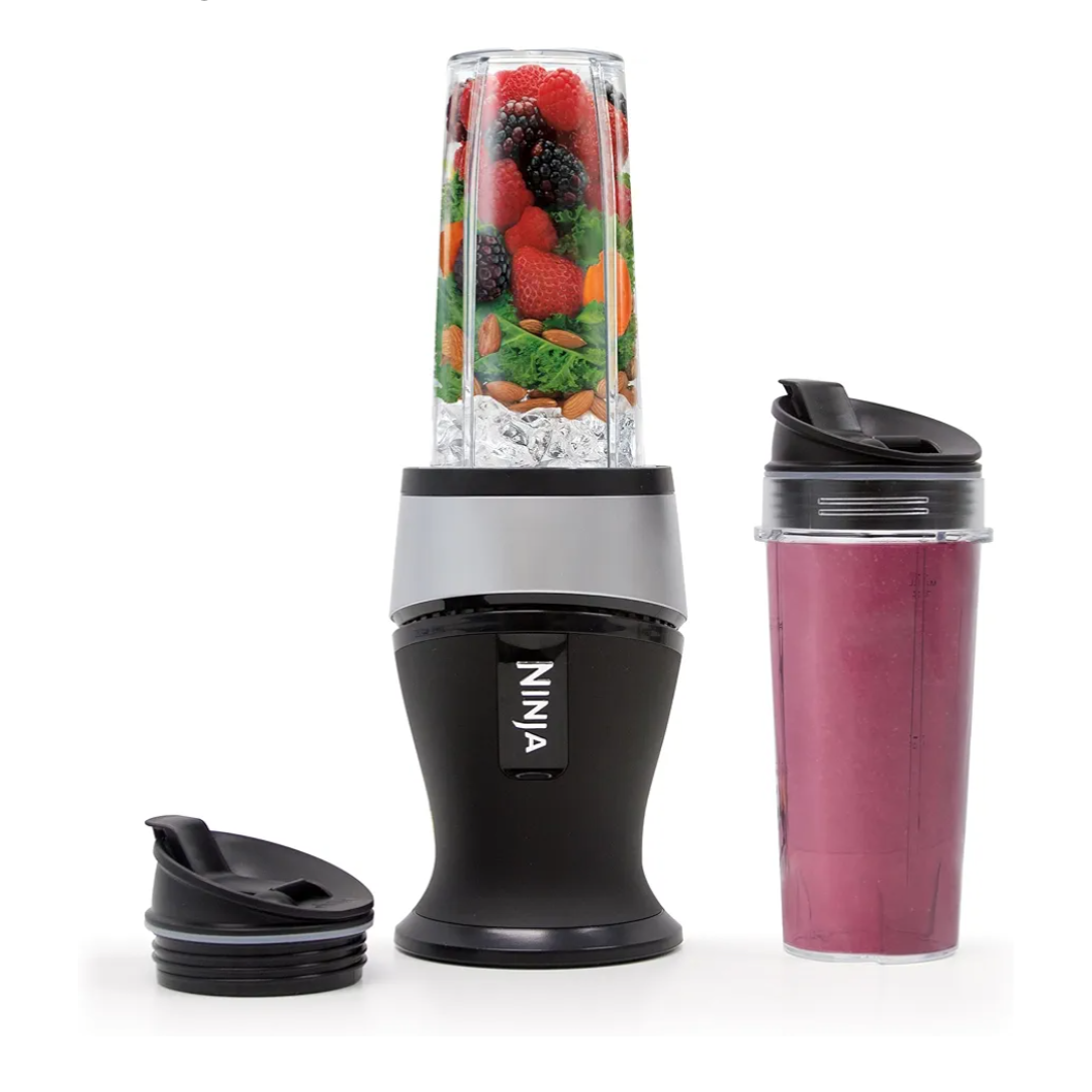 Ninja Fit Compact Personal Blender, Portable Blender for-Smoothies, Shakes, Food Prep, and Frozen Blending, 700-Watt Base, (2) 16-oz. Cups and Spout Lids, Black QB3001SS