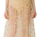 Women's See Through Tulle Maxi Dress Shiny Sequined Stars Spaghetti Strap Cover Up Dresses Festival Outfit (Large, Gold)