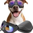 PETLESO Large Dog Goggles Pet Eyes Protection for Medium to Large Breed, Windproof Snow proof UV proof Dog Sunglasses for Outdoor Hiking/Cycling/Driving, Soft Frame Adjustable Straps, Clear Blue Lens