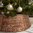 5-Piece Rattan Christmas Tree Collar - 24" Rustic Farmhouse Tree Skirt- Xmas Tree Base Cover for Christmas Decoration- Woven Holiday Tree Ring Accessory for Home, Living Room (Brown, 24 in)