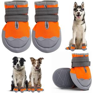 Dog Boots, Medium and Large Dog Boots and paw Guards, Suitable for Snowy Winter Days, hot Summer Roads, Waterproof in The rain, Outdoor Walks, Indoor Hard Surface Anti-Slip Shoes 4 Pieces (#7 (width 3.2 inch) for 63-75 lbs)