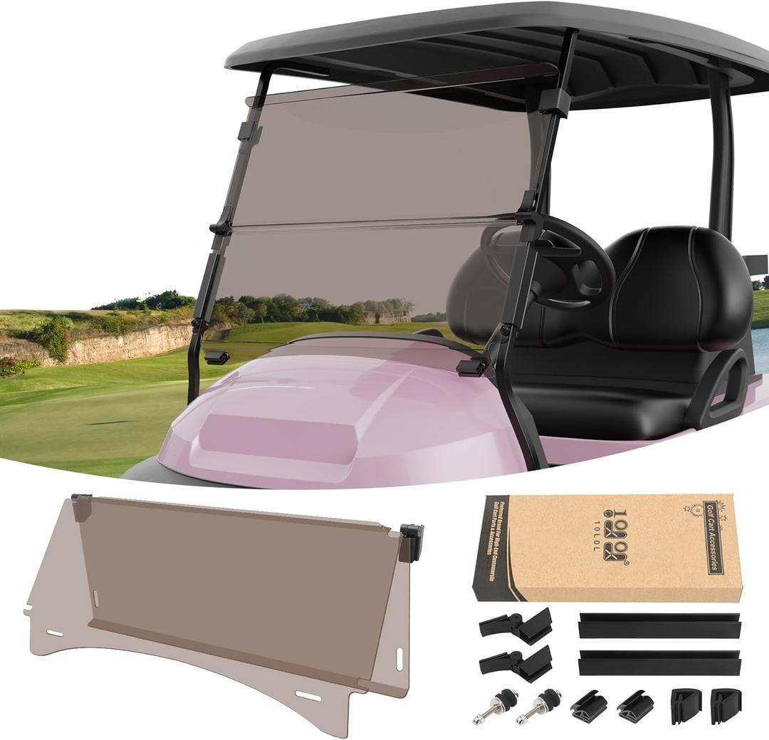 10L0L Foldable Golf Cart Windshield for Club Car Precedent 2004-Up, Tempo & Onward 2017-Up Models, UV-Proof & Impact Resistant, Lightweight Golf Cart Windshield, 37.5" W X 33.6" H (Tinted Windshield)