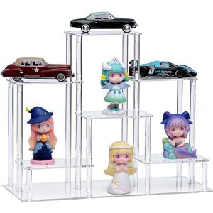 6 Tier Clear Action Figures Display Risers Stand Shelf, Acrylic Display Stands for Collectibles, Pop Figures Holder Perfumes Organizer, Large Rock Risers Rack