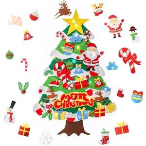 MECARE Felt Christmas Tree for Toddlers, 3.5ft DIY Wall-Mounted Xmas Tree with 50 Ornaments, Fun Christmas Decoration for Kids, Wall Hanging Holiday Tree for Toddlers