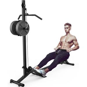 BEKING Foldable Rowing Machine Adjustable LAT Pull Down and Low Row Cable Machine with High and Low Pulley Stations,2 in 1 Multi-Function Compact Rowing Machine for Home Gym Equipment