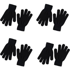 4 Pairs Winter Knit Gloves for Kids Unisex Stretchy Warm Magic Black Gloves Children Toddler Boys Girls Mittens