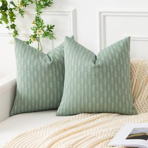 Kevin Textile Set of 2 Pillow Covers Rustic Linen Spring Decorative Square Throw Pillow Covers 20x20 Inch for Sofa Couch Decoration, Sage Green