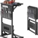 HLDIRECT C Shaped End Table with Charging Station, Couch Side Table with Storage Bag, Foldable TV Tray with 2 USB Ports and Outlets for Living Room, Bedroom, Black