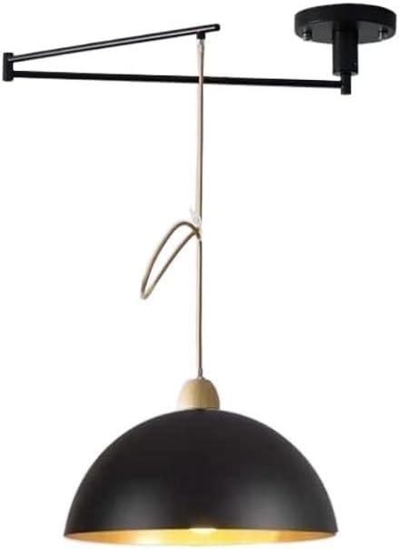 Vintage Swing Arm Ceiling Pendant Light Black White Industrial Metal Dome Lighting Fixture Adjustable Long Arm Mid Century Modern Chandelier for Kitchen Island Farmhouse Dining Room