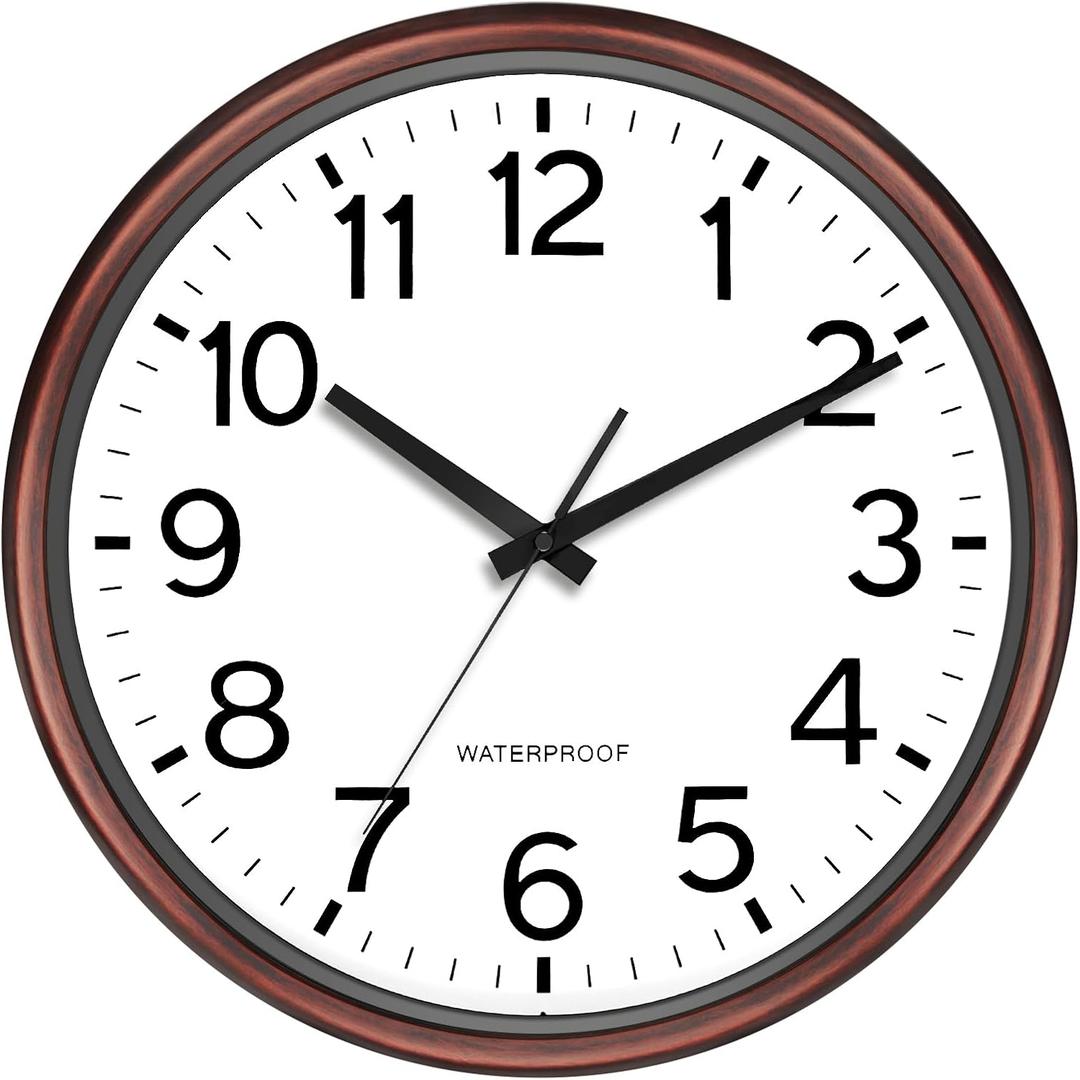 Caysie 16 Inch Sealed Large Outdoor Clock Waterproof, Silent Battery Operated Weatherproof Wall Clocks for Pool Patio Outside Home (Bronze)