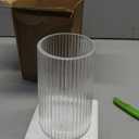 Clear Glass Vase for Flower, Flower Vase for Bouquet, Modern Glass Vases, Ribbed Vases for Living Room, Bedroom, Dining Table, Office, Wedding, Centerpieces, 8 Inches