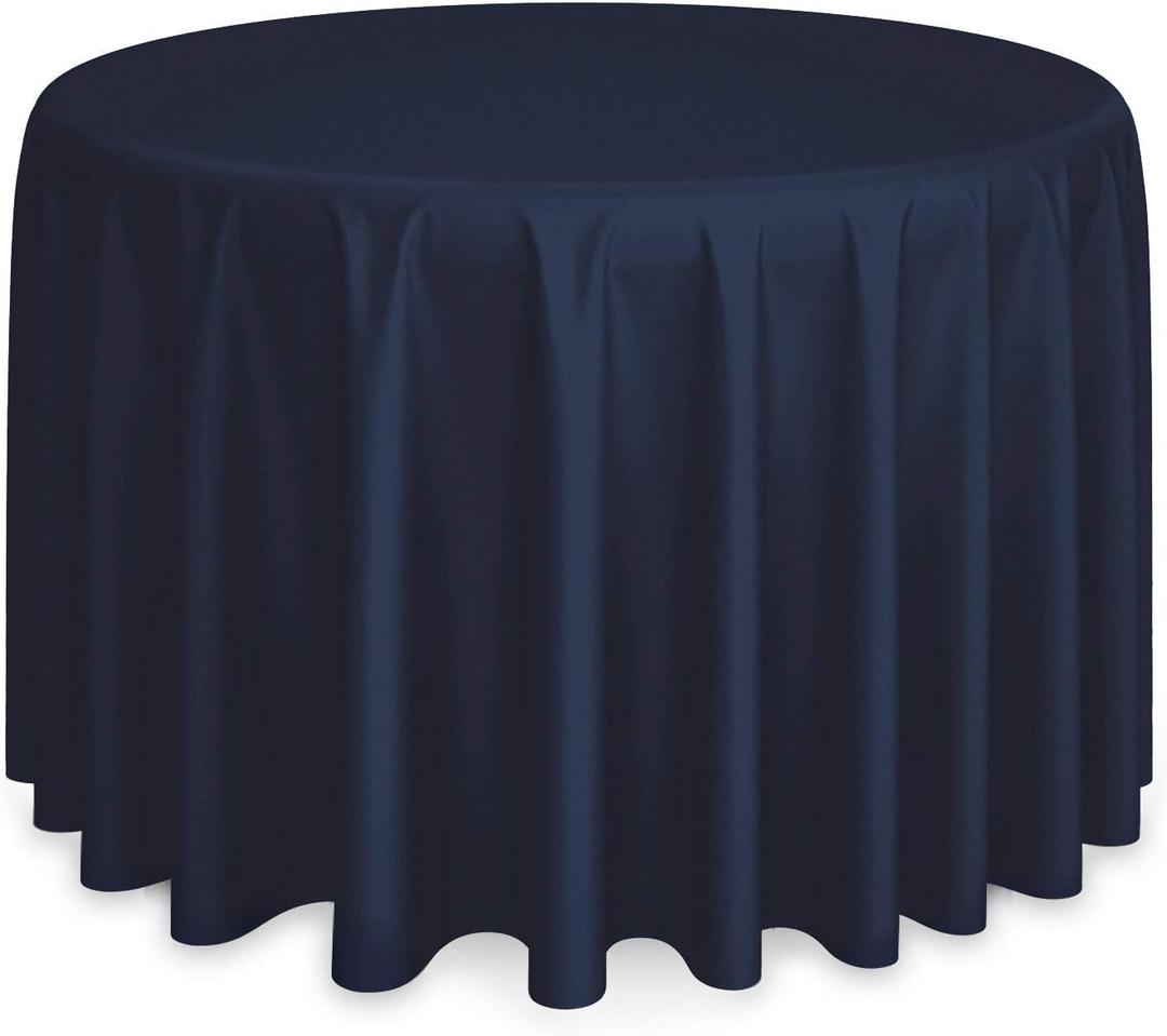 Lann's Linens - 132" Round Premium Tablecloth for Wedding/Banquet/Restaurant - Polyester Fabric Table Cloth - Navy Blue