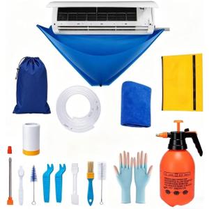 17Pcs Mini Split Cleaning Kit with 2L High Pressure Sprayer, Waterproof PVC AC Cleaning Cover Bag & HVAC Tools, Reusable Fits 27-37in 9000-12000BTU Ductless Wall Mounted AC Units