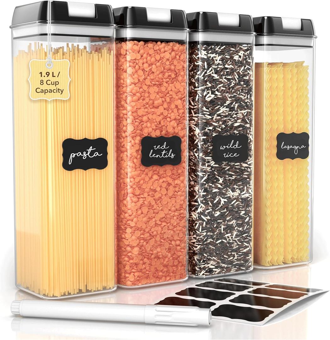 Simply Gourmet Airtight Food Storage Containers with Lids  4 Piece Slim Kitchen Pantry Organization Set, 8 Cup Capacity, BPA-Free Clear Plastic, Stackable Containers for Flour, Sugar, Rice, Snacks Simply Gourmet Airtight Food Storage Containers with Lids  4 Piece Slim Kitchen Pantry Organization Set, 8 Cup Capacity, BPA-Free Clear Plastic, Stackable Containers for Flour, Sugar, Rice, Snacks